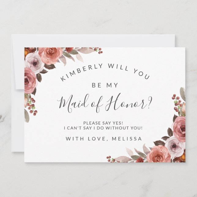 Blush and Rose Floral Be My Maid Of Honour Card (Front)