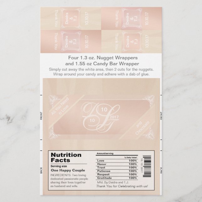Blush and Rose Gold Candy Bar and Nugget Wrappers (Front)