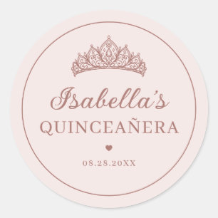 Blush and Rose Gold Elegant Tiara Quinceañera Classic Round Sticker