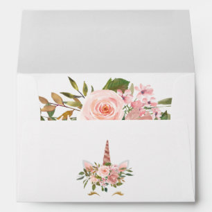 Blush and Rose Gold Floral Unicorn Baby Shower Envelope