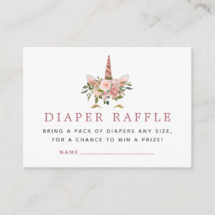 Blush and Rose Gold Unicorn Baby Diaper Raffle Enclosure Card