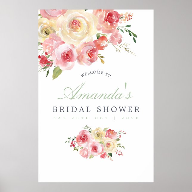 Blush and Sage Floral Bridal Shower Welcome Poster (Front)