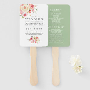 Blush and Sage Green Floral Wedding Program Hand Fan