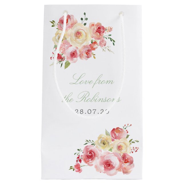 Blush and Sage Green Floral Wedding Thank You Small Gift Bag (Front)