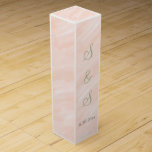Blush and Sage Green Watercolor Monogram Wine Box<br><div class="desc">Soft blush watercolor wash wedding favours.  Personalise Bride and Grooms First Name Monogrammed Initials in sage green script.  Wedding Date is written in dark grey.  Original design by TamiraZDesigns.</div>