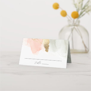 Blush and Sage Watercolor Gold Geometric Wedding Place Card