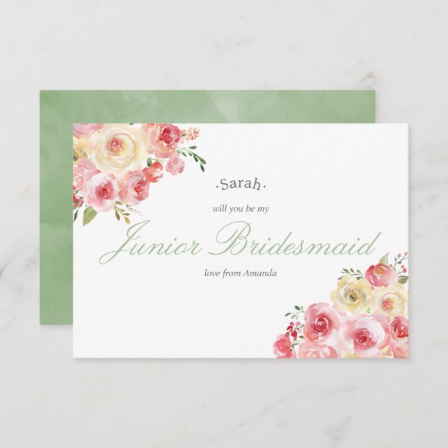 Blush and Sage Wedding Be my Junior Bridesmaid Invitation (Front/Back)