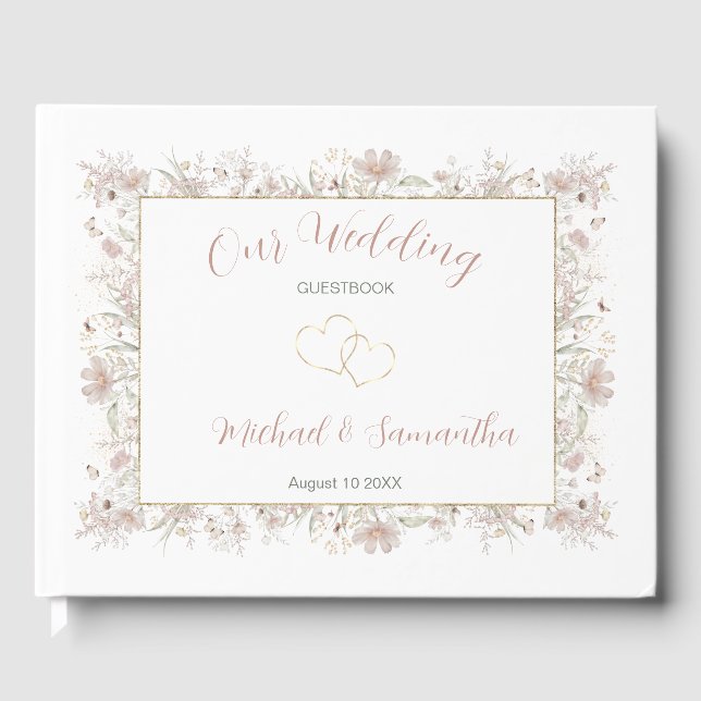 Blush and Sage Wildflower Spring Wedding Guest Book (Front)