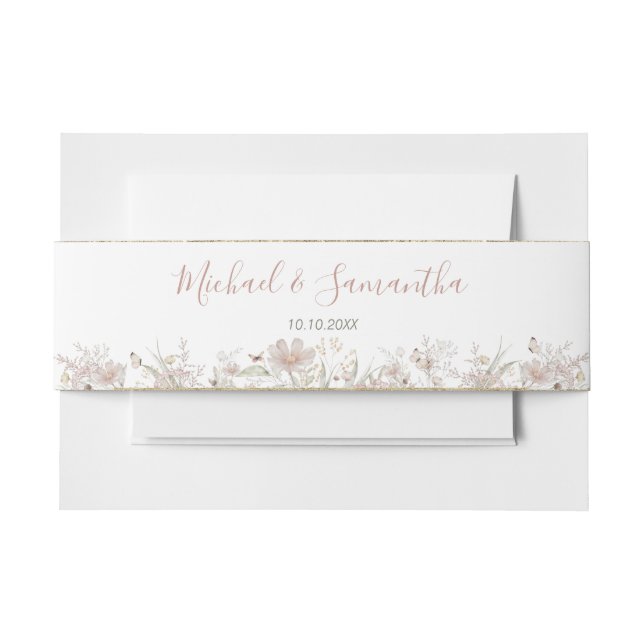 Blush and Sage Wildflower Spring Wedding Invitation Belly Band (Front Example)