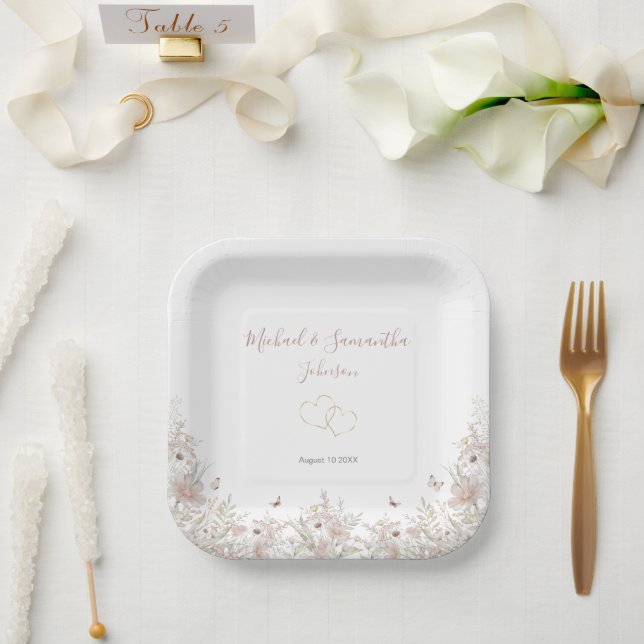 Blush and Sage Wildflower Spring Wedding Paper Plate (Wedding)