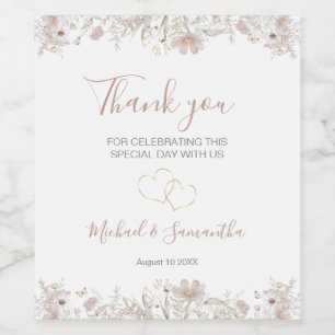 Blush and Sage Wildflower Spring Wedding Wine Label
