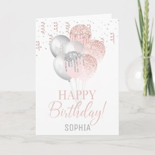 Blush and Silver Balloons Birthday Invitation