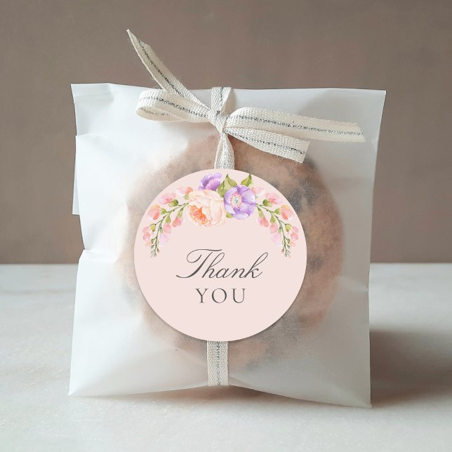 Blush and Violet Bloom Baby Shower Classic Round Sticker (Creator Uploaded)