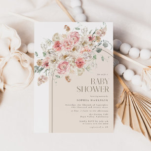 Blush and White Floral Arch Baby Shower Invitation