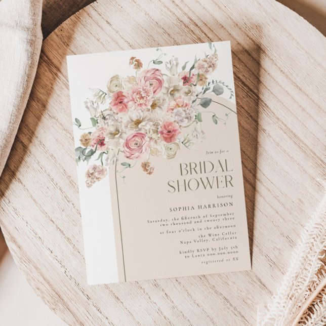 Blush and White Floral Arch Bridal Shower Invitation (Creator Uploaded)