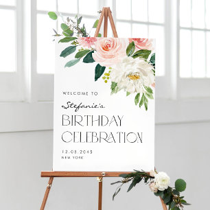 Blush and White Flowers Botanical Garden Birthday Poster