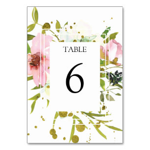 Blush and white gold splashes wedding table number