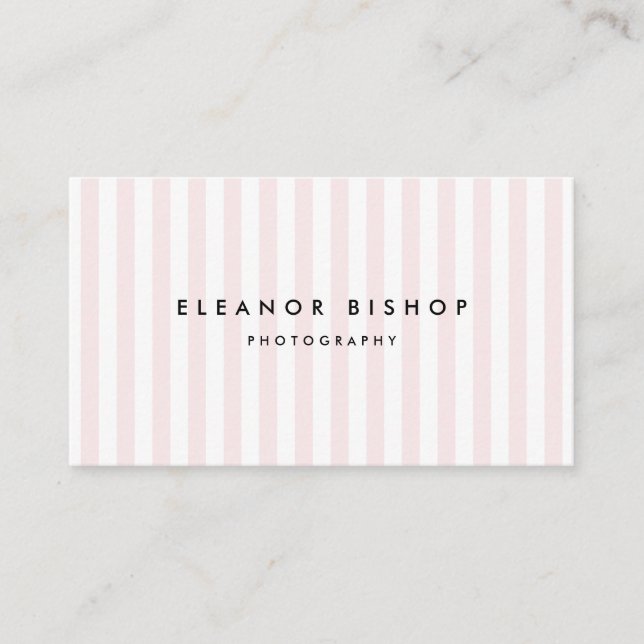 Blush and White Pinstripes Pattern Modern Business Card (Front)