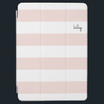 Blush and White Stripe Personalised iPad Air Cover<br><div class="desc">Personalised iPad cover features wide,  horizontal stripes in girly pale blush pink and crisp,  classic white,  with your name or choice of personalisation in a modern whimsical script font.</div>