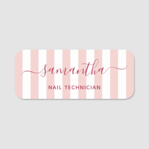Blush and White Stripes Signature Job Title Name Tag