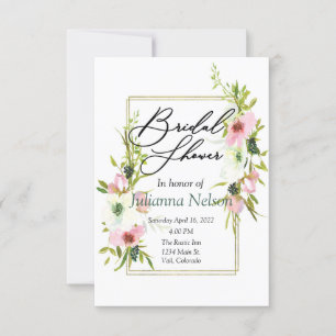 Blush and white watercolor floral  invitation