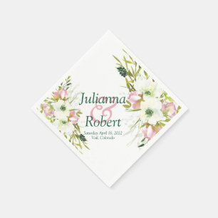 Blush and white watercolor floral napkins