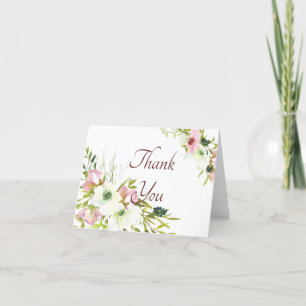 Blush and white watercolor floral  thank you card