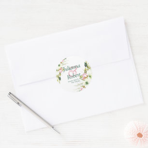 Blush and white watercolor floral wedding classic  round sticker
