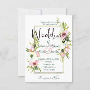 Blush and white watercolor floral wedding invitati invitation