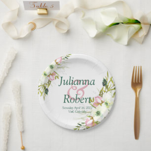 Blush and white watercolor floral wedding paper p plate