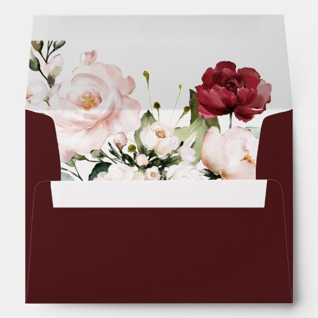 Blush and Wine Floral Return Address Burgundy Envelope (Back (Bottom))