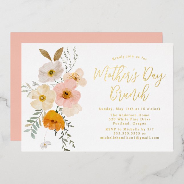 Blush and Yellow Floral Mother's Day Brunch (Front/Back)