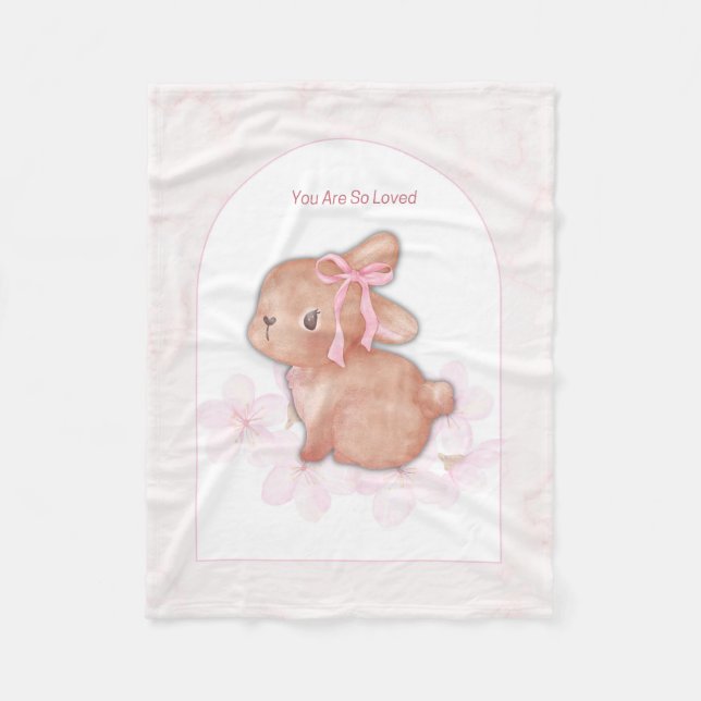 Blush Animal Nursery Wall Art Set | Bunny, Teddy  Fleece Blanket (Front)