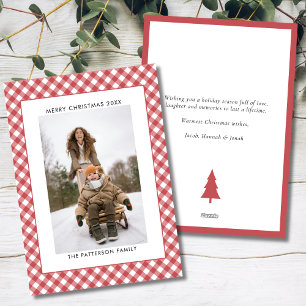 Blush Apple Red Gingham Plaid Photo Christmas Holiday Card