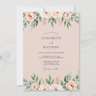 Blush Apricot Peony Wedding Invitation