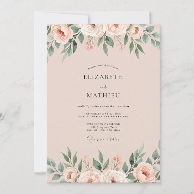 Blush Apricot Peony Wedding Invitation (Front)