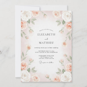 Blush Apricot Ranunculus Eucalyptus Wedding Invitation