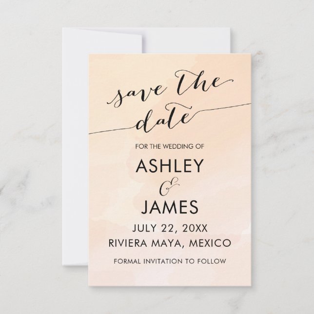 Blush Apricot Watercolor Wedding Save the Date (Front)
