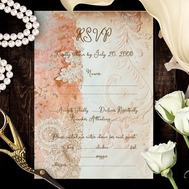 Blush Aqua Baroque Lace  RSVP Card (Creator Uploaded)