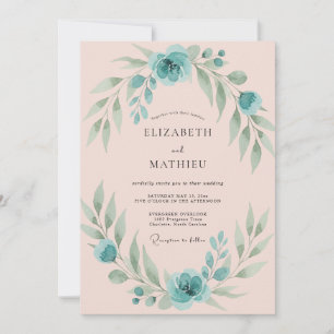 Blush Aqua Foliage Eucalyptus Wedding Invitation