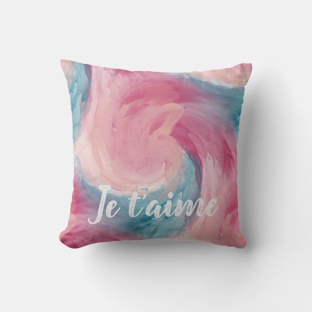 Blush Aqua Je Taime Abstract Cushion (Front)