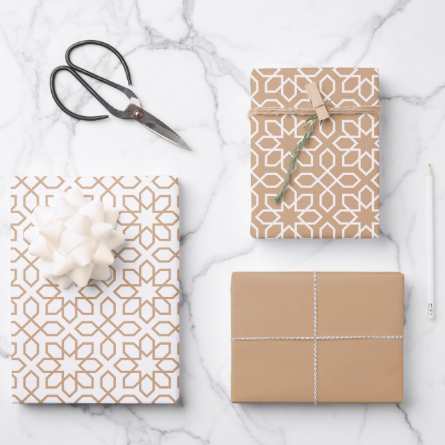 Blush Arabic Geometric Pattern Wrapping Paper Sheet (Front)