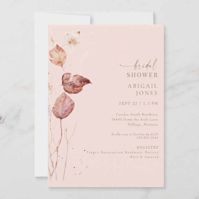 Blush Autumn Gold Text Bridal Shower Invitation (Front)