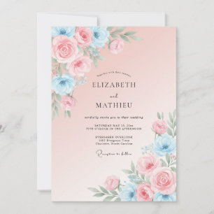 Blush Azure Ranunculus Eucalyptus Wedding Invitation
