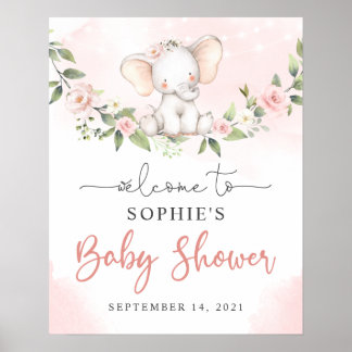 Blush Baby Elephant Girl Baby Shower Welcome Sign