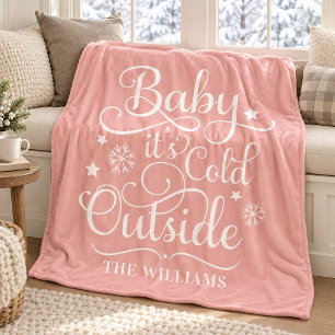Blush Baby Its Cold Outside Family Name Fleece Blanket