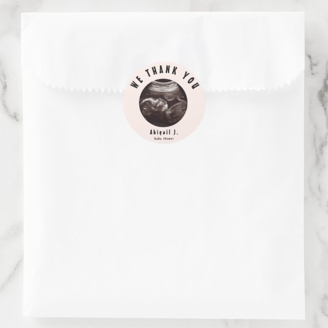 Blush Baby Shower Ultrasound Thank You Classic Round Sticker (Bag)
