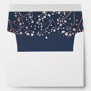 Blush Baby's Breath Floral Elegant Navy Wedding Envelopes