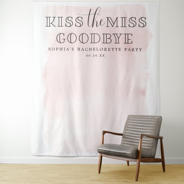 Blush Bachelorette Party Backdrop Kiss The Miss Tapestry (In Situ)