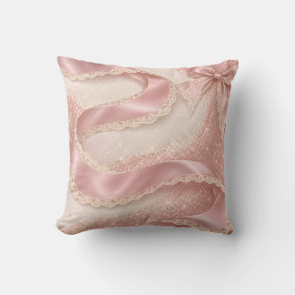 Blush Ballet Ribbon Lace Faux Glitter Cushion
